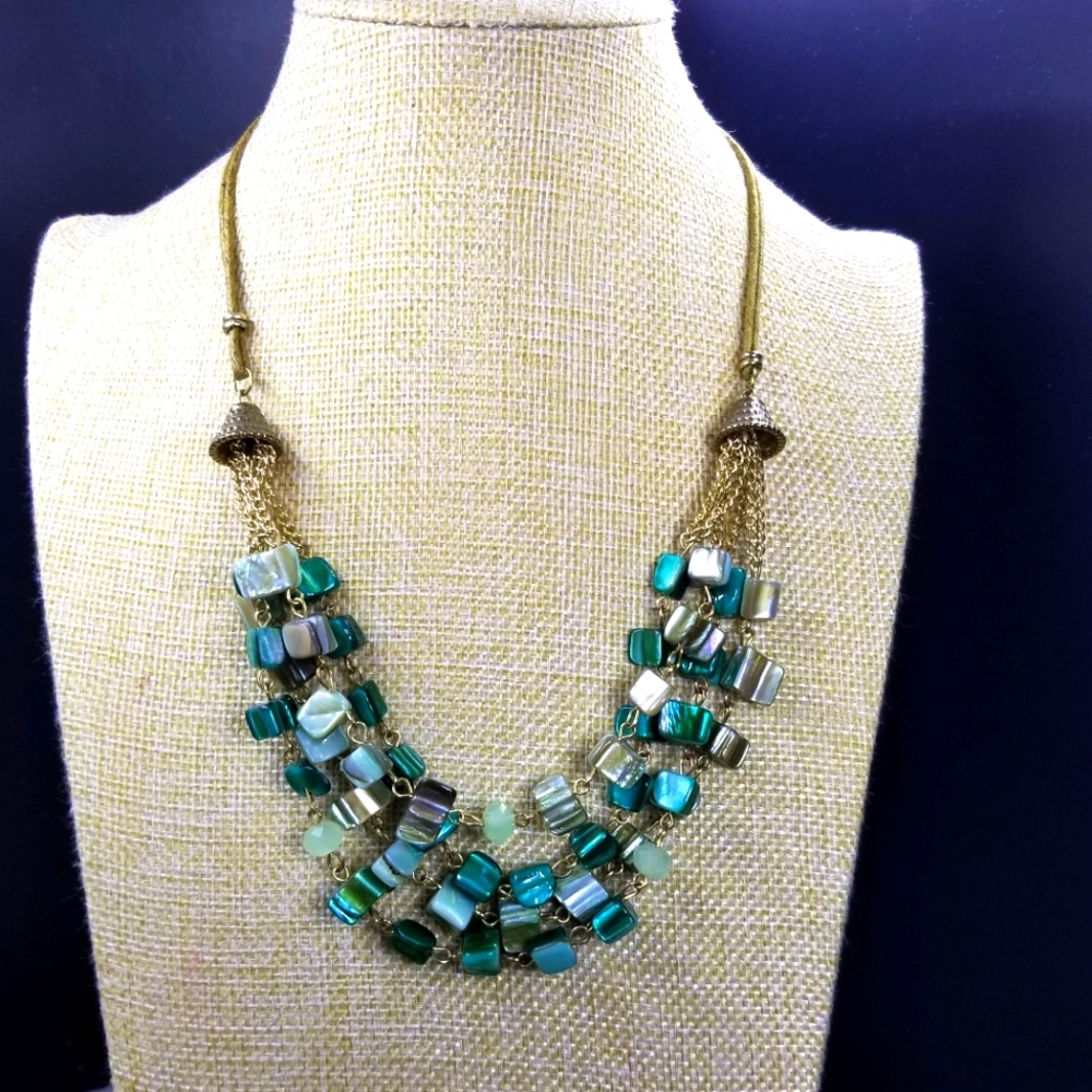 Blue light blue green shell beads hemp cord necklace Mermaidcore